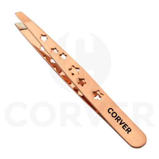 Slant Tweezer & PU Case with Rose Gold Stars BBT007