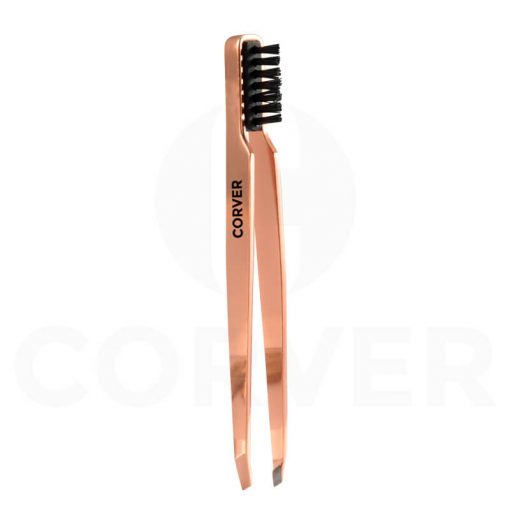Stainless steel Slant Lash Tweezer with Brush Rose Gold BBT017